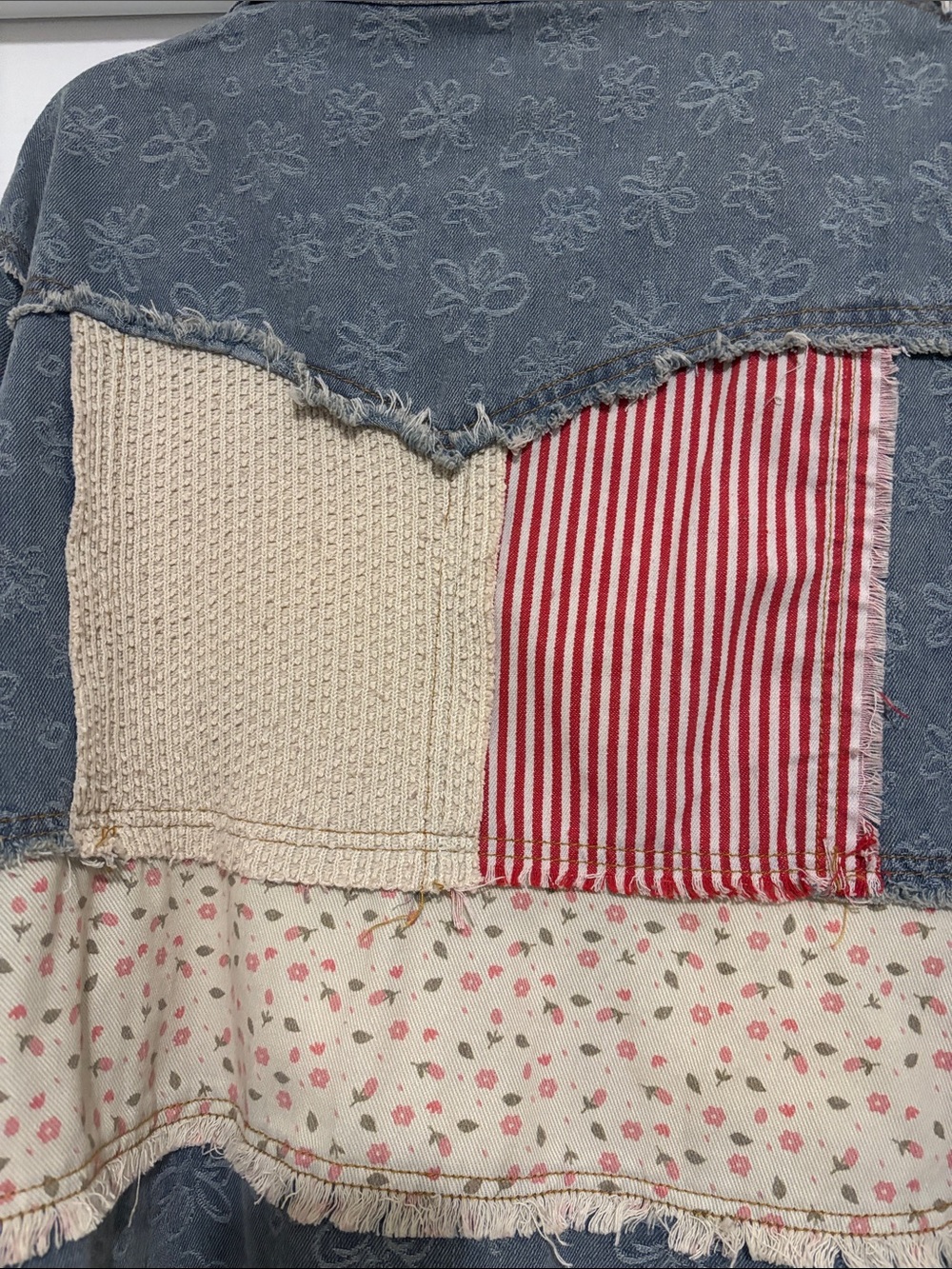 Boho Patchwork Denim Jacket - Floral & Stripe Panels - Picture 6 of 6